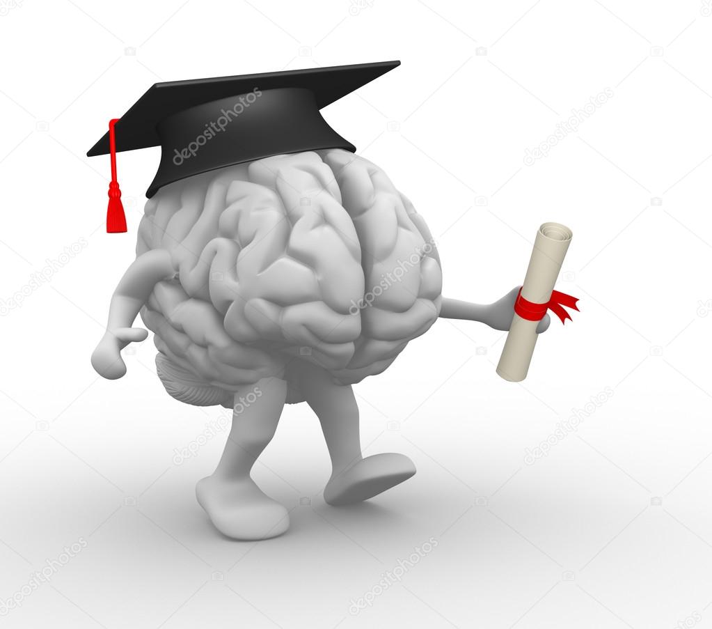 Brain with graduation cap and diploma
