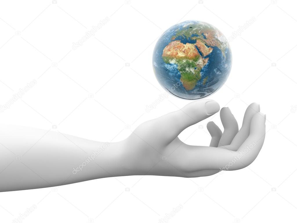 Hand and earth globe