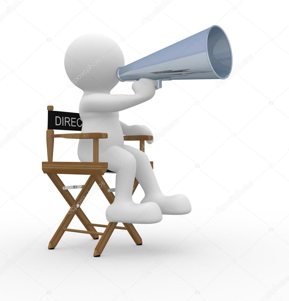 Filmregisseur mit Megafon Stockfotografie lizenzfreie Fotos