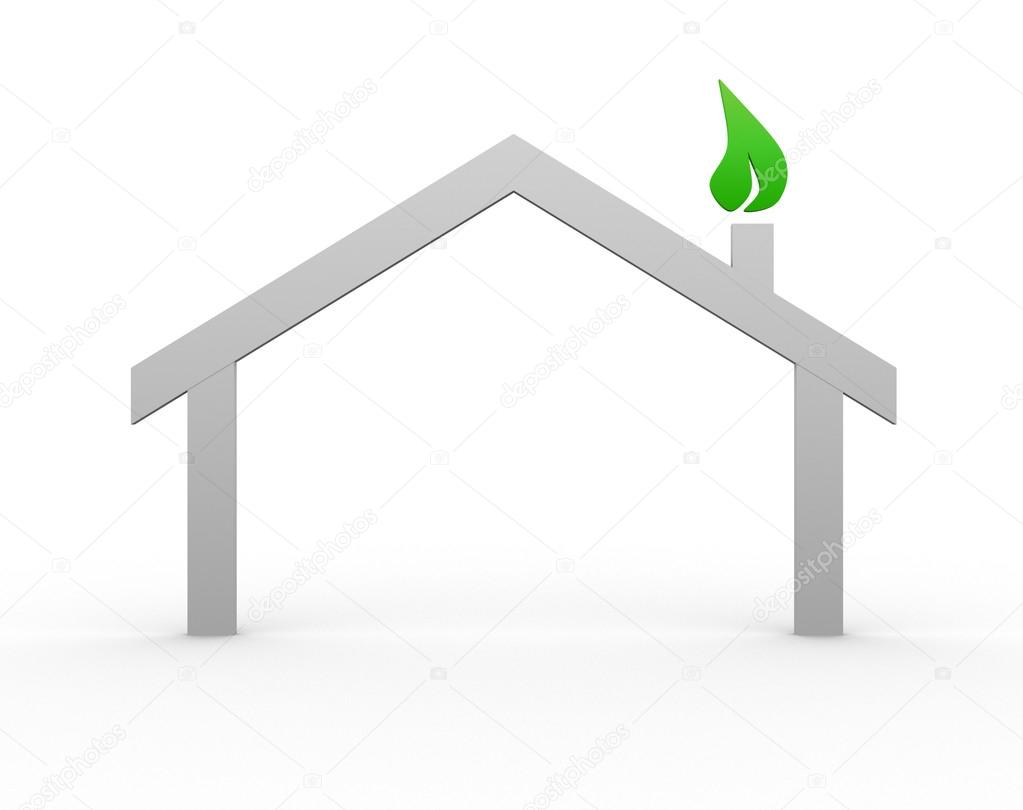 House symbol with green leaf
