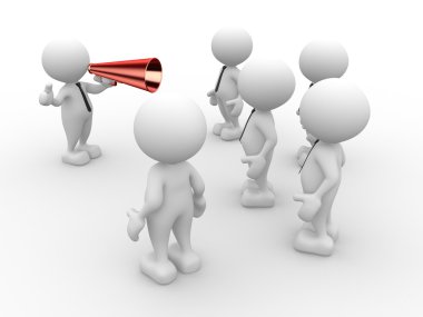 Kişi kalabalığın önünde megafon ile