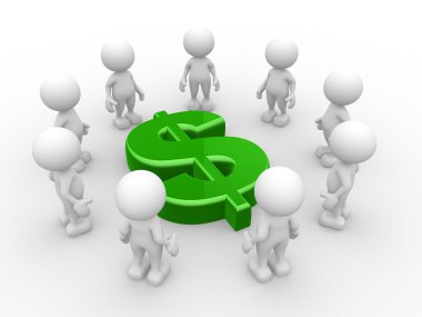 Dolar işareti olan bir dairede insanlar