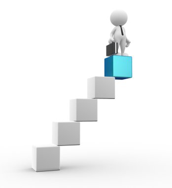 Küp şeklinde merdiven üzerinde duran kişi