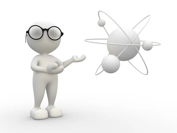 Person and conceptual structure of atom — Stock Photo, Image