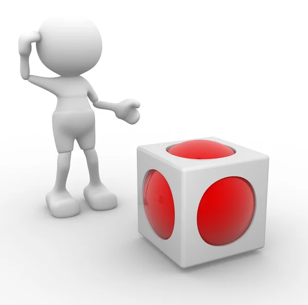 Person and cube with sphere inside — Stock Photo, Image