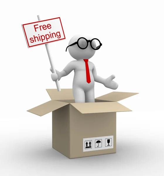 Man with "free shipping" in the package — Stock Photo, Image