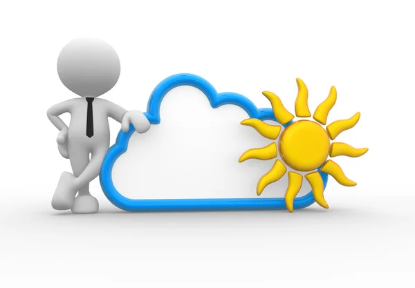 Person standing with cloud and sun — Stock Photo, Image