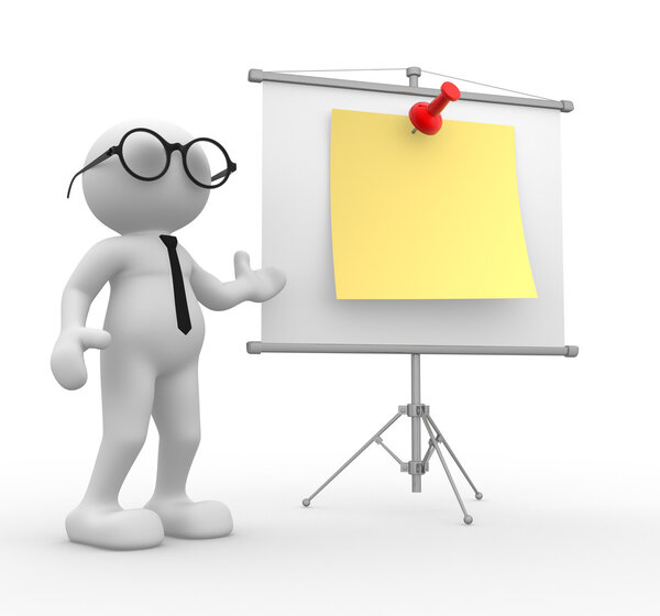 Person in eyeglasses with flip-chart