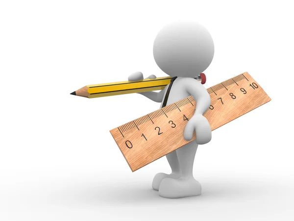 Person with ruler and pencil — Stock Photo, Image