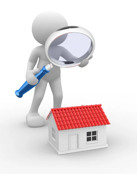 Person with magnifying glass and house — Stock Photo, Image