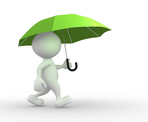 Person under green umbrella — Stock Photo, Image