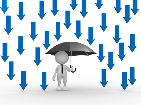 Person with umbrella and arrows — Stock Photo, Image