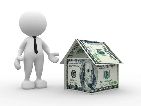 Person with house of U.S dollars — Stock Photo, Image