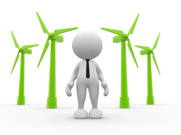 Person with wind turbines — Stock Photo, Image