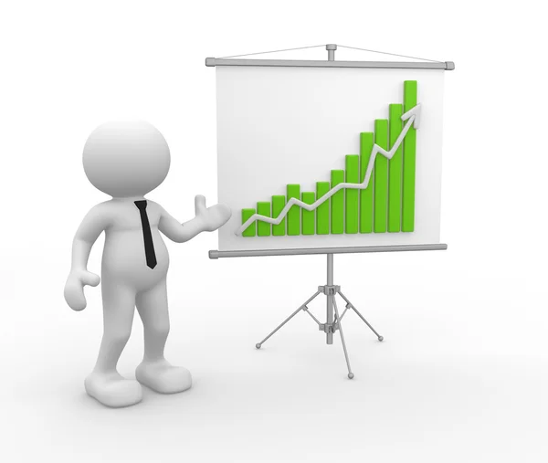 Zakenman met bestuur en financiële grafiek — Stockfoto