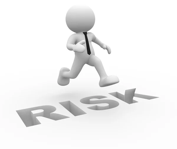 Person jumping over word risk — Stock Photo, Image