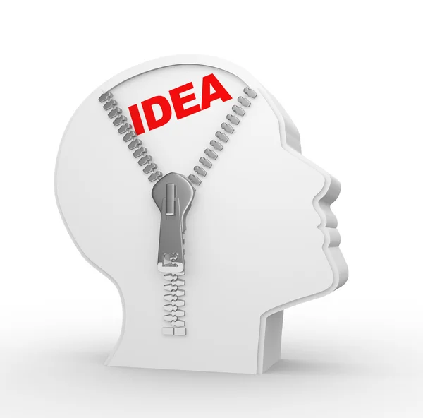 Human head and open zipper with idea — Stock Photo, Image