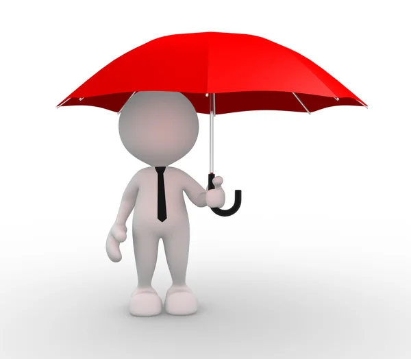 Человек под красным зонтиком — стоковое фото