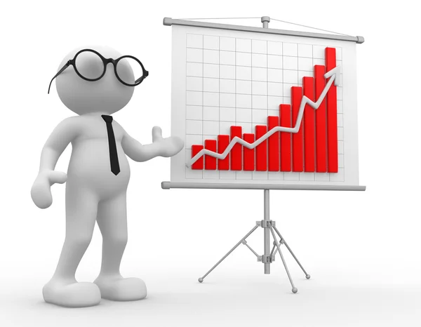 Businessman with board and financial graph — Stock Photo, Image