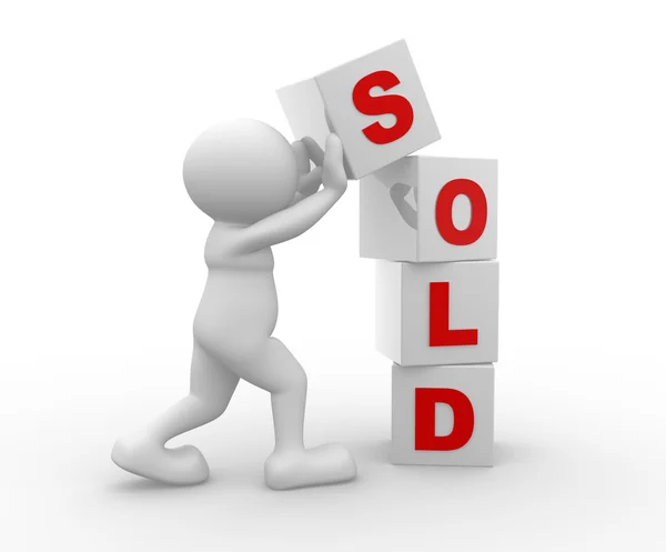 Person with cubes and word Sold — Stock Photo, Image