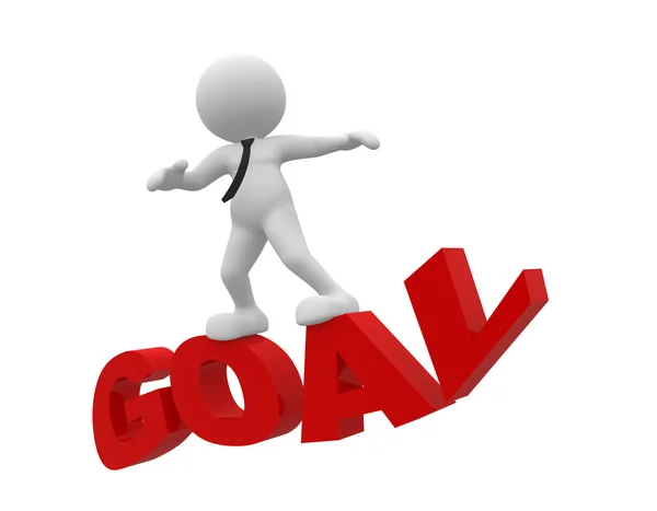 Man flying on word goal — Stock Photo, Image