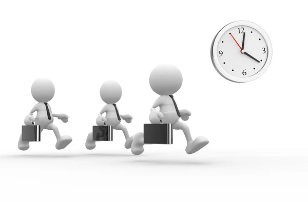 Businessmen running with clock — Stock Photo, Image