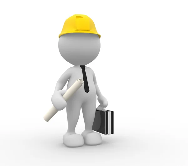 Человечек в каске для презентации