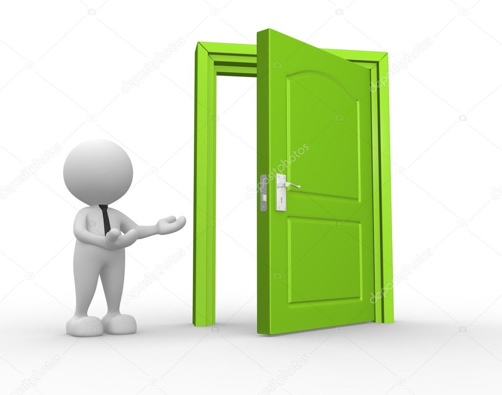 Person and open door