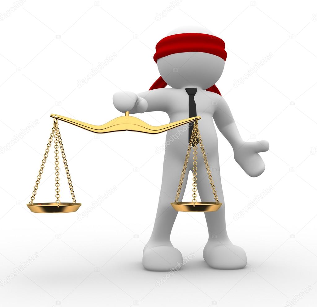 Man blindfolded with a justice scale