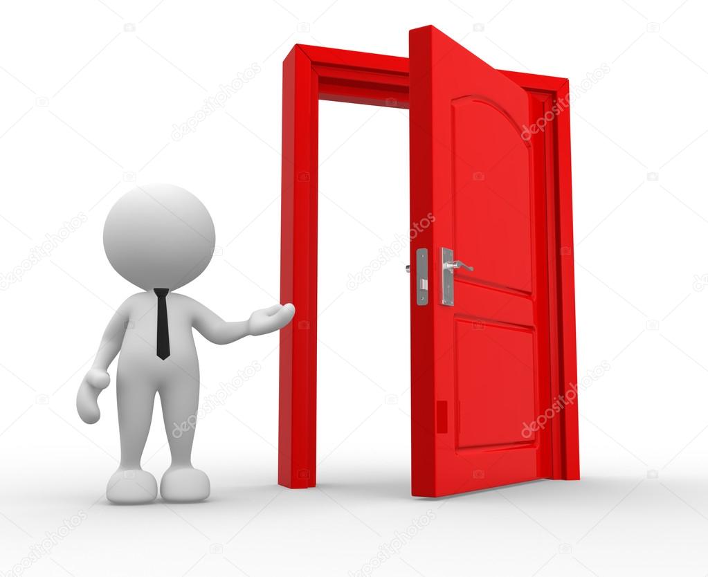 Person and open door