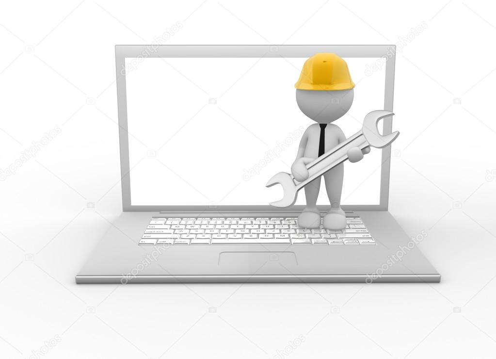 Person with laptop and wrench