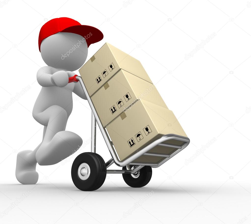 Man with  hand trucks and packages