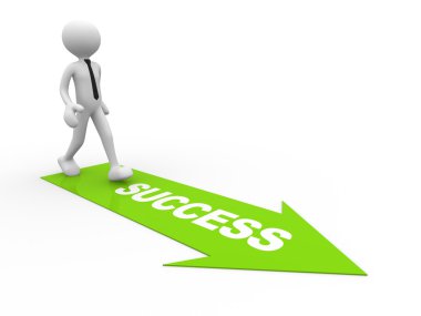 ok işareti başarı ile yürüyen 3d adam.