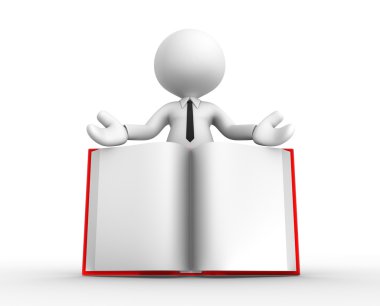 3D adam ve açık bir kitap.