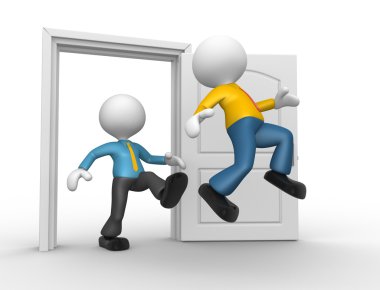 3d man kicked out the door clipart