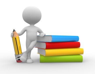 kitap ve bir kalem ile 3D adam