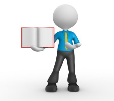 3D adam ve açık bir kitap.