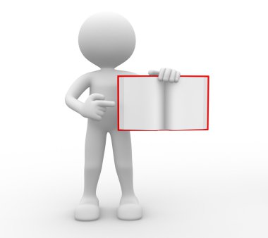 3D adam ve açık bir kitap.