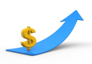 3D dolar işareti ve bir ok