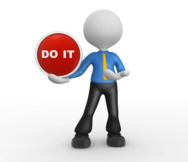 3d man and a button with text do it — Stock Photo, Image