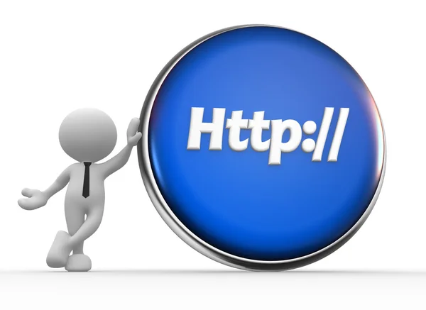 Man with a button and http — Stock Photo, Image
