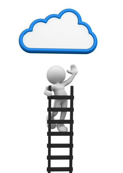 Man with a ladder and cloud — Stock Photo, Image