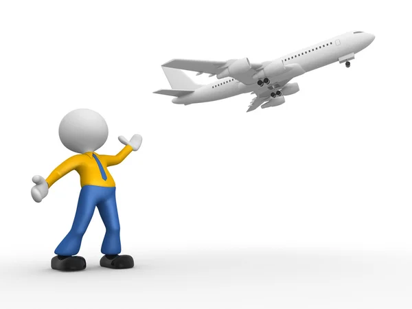 3d  man with an airplane — Stock Photo, Image