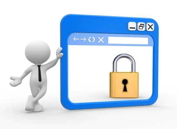 Man with a browser window and a lock — Stock Photo, Image