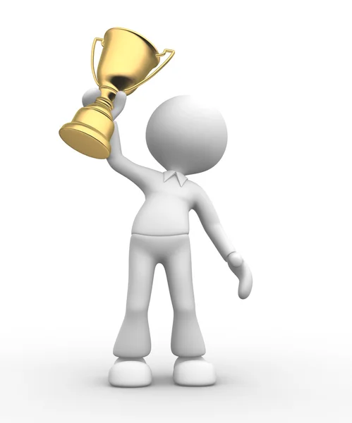 3d  man with a gold trophy — Stock Photo, Image