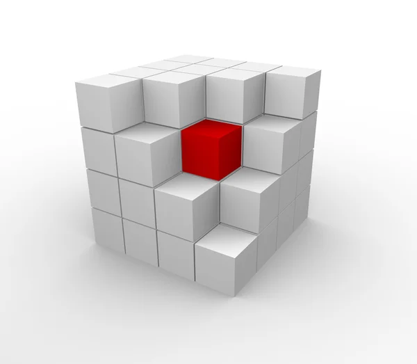 3d illustration of cube assembling from blocks — Stock Photo, Image