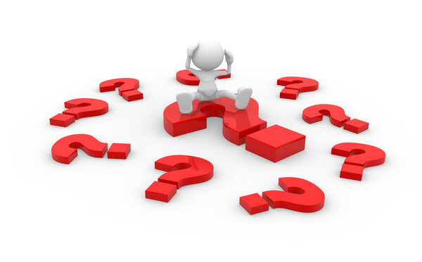 3d man with question marks