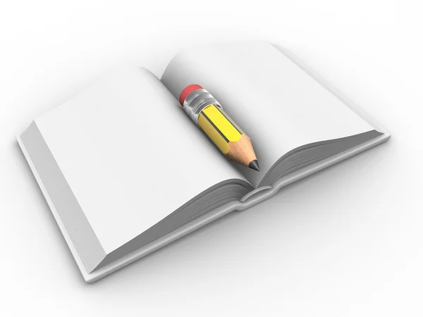 Otwarta księga i ołówek — Zdjęcie stockowe