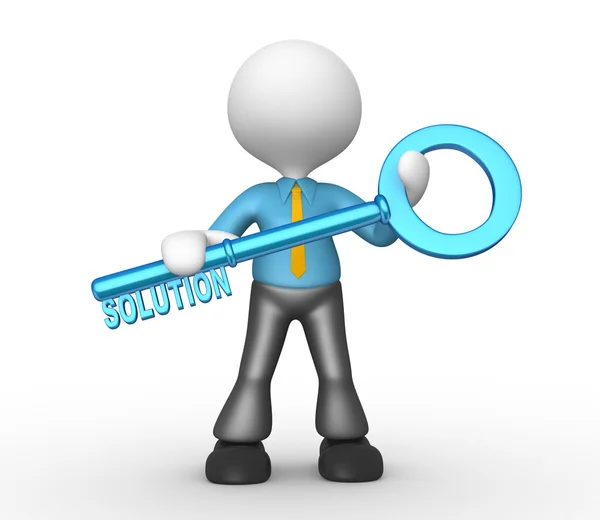 3d man  holding key with word solution — Stock Photo, Image