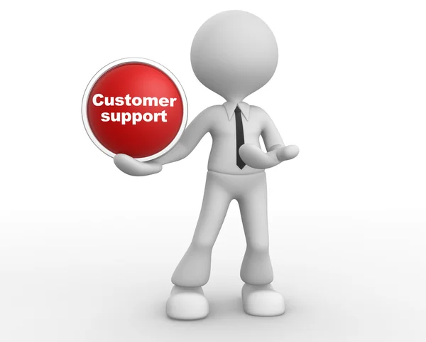 3D-man met een knop customer support. — Stockfoto